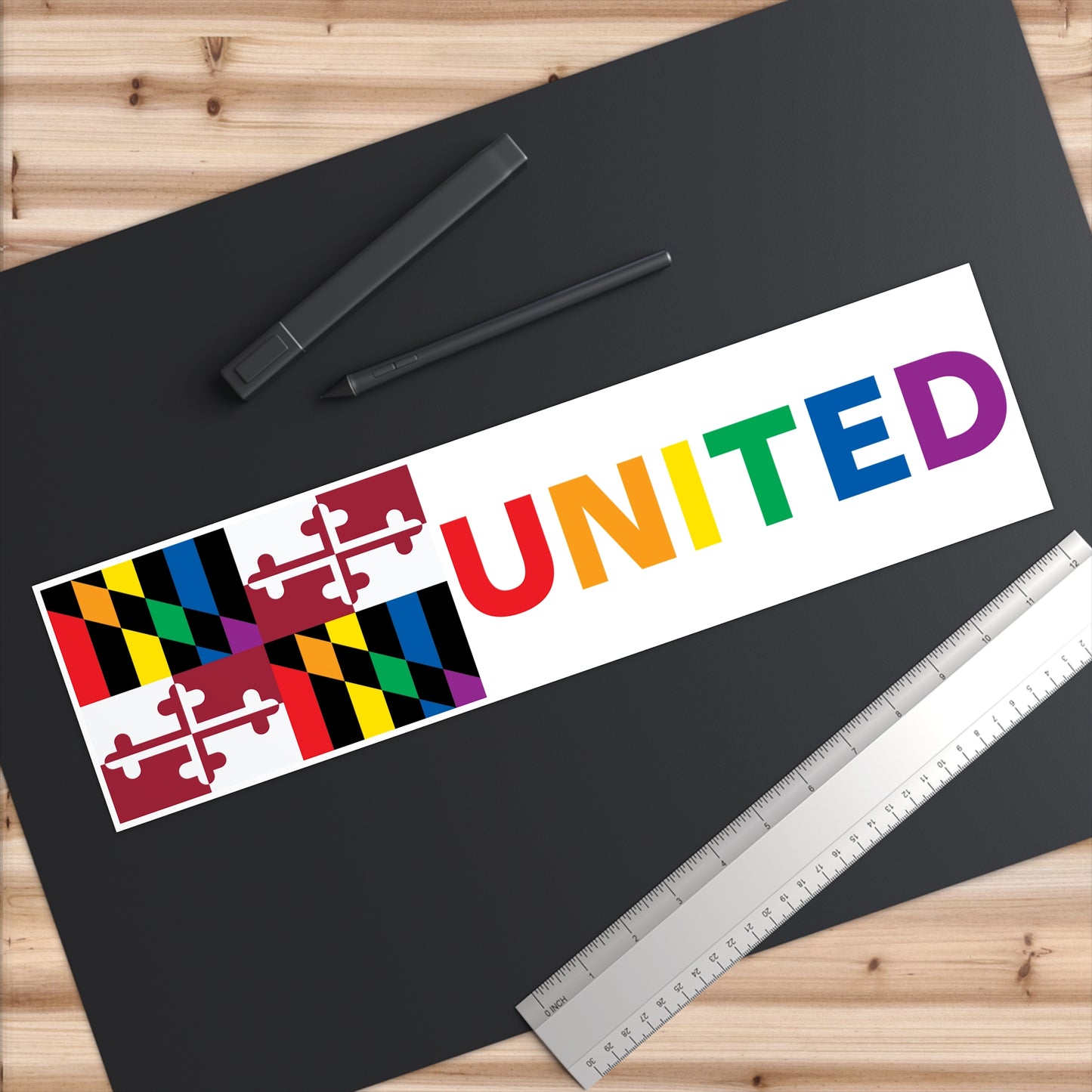 Maryland Rainbow Pride Flag "UNITED" Bumper Sticker