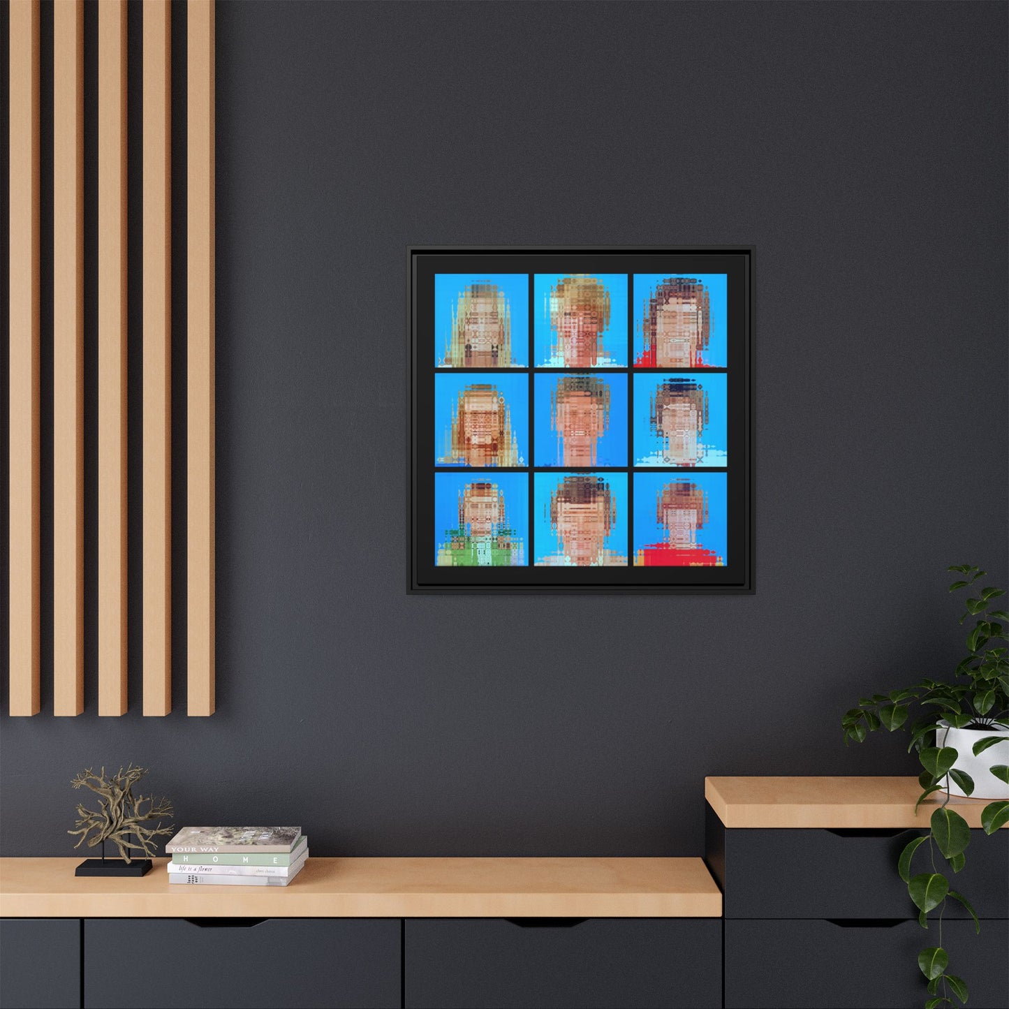 America's Iconic Mid-Century TV Family, Abstract Portrait Collage Art — Matte Canvas, Framed (Multi-color options)