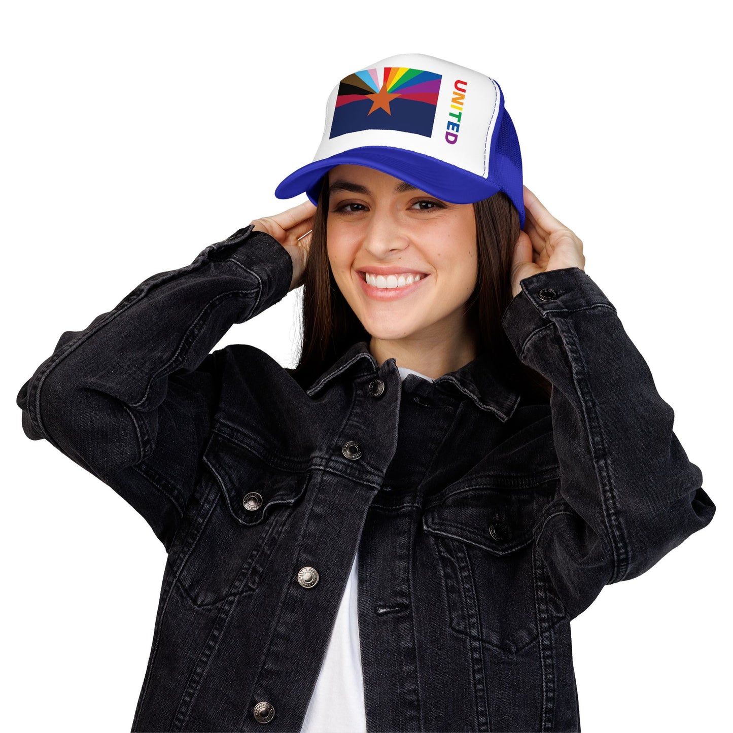 Arizona Rainbow Pride Flag "UNITED" Printed Foam Trucker Hat, Several Color Options