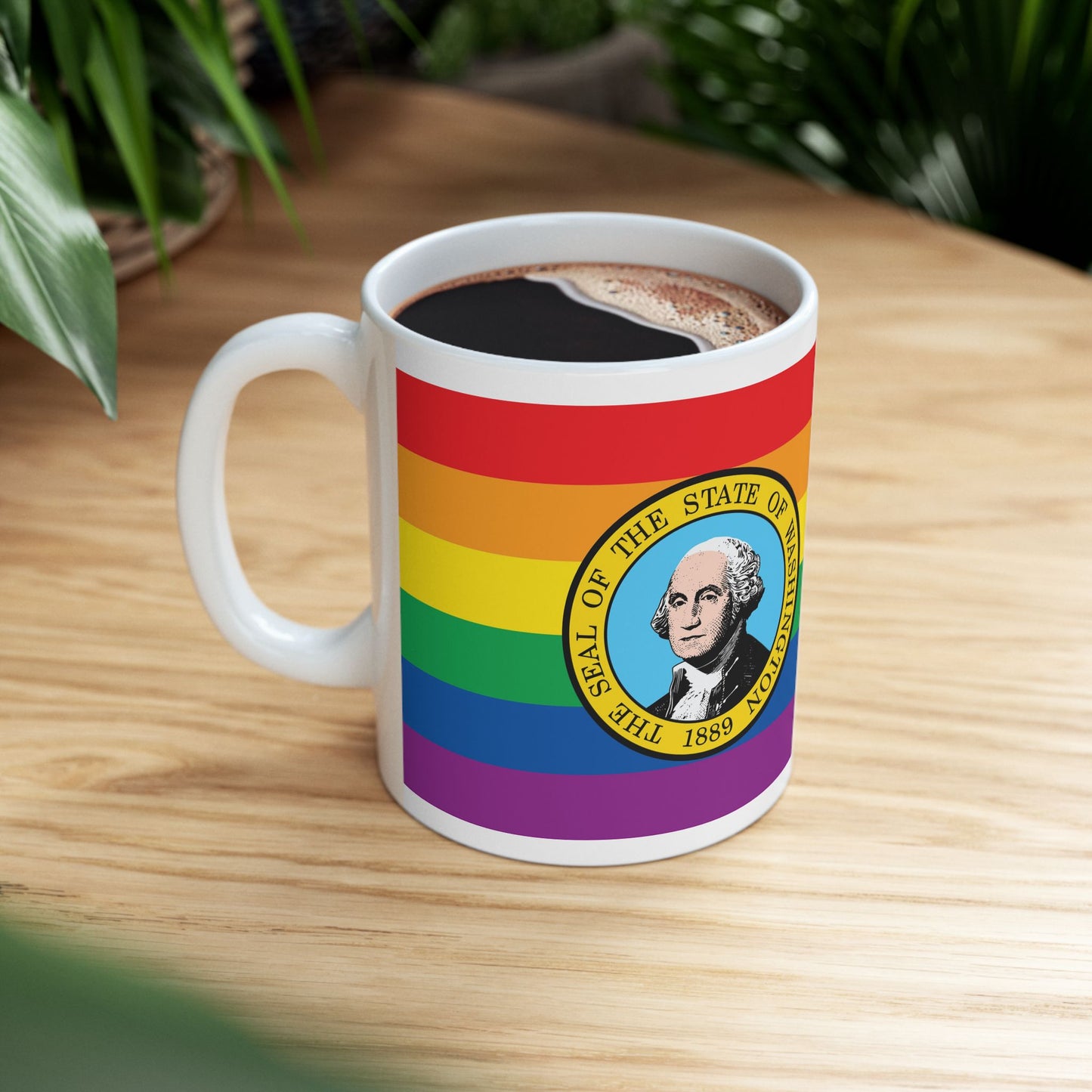 Washington Rainbow Pride Flag "UNITED" Ceramic Mug