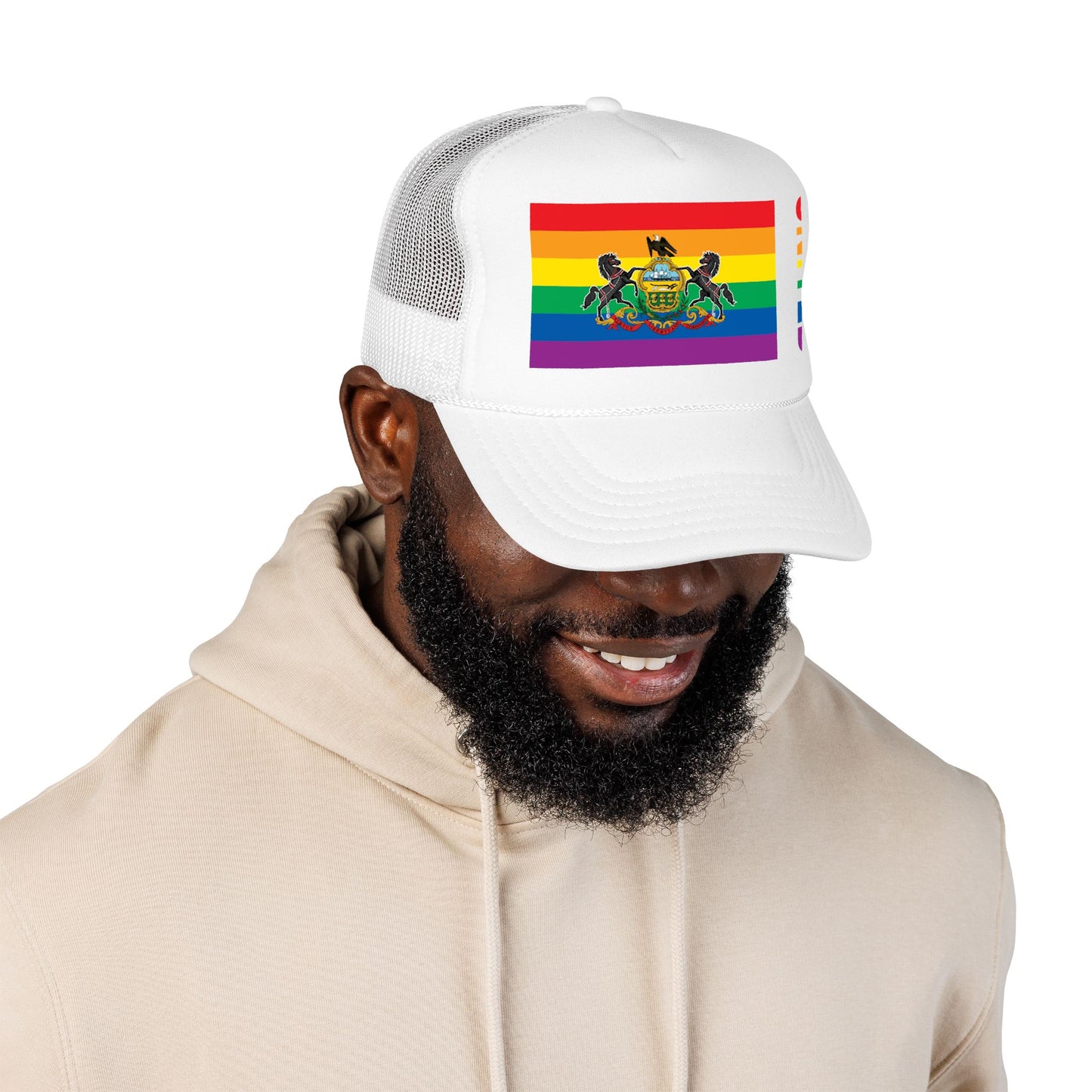 Pennsylvania Rainbow Pride Flag "UNITED" Printed Foam Trucker Hat, Several Color Options