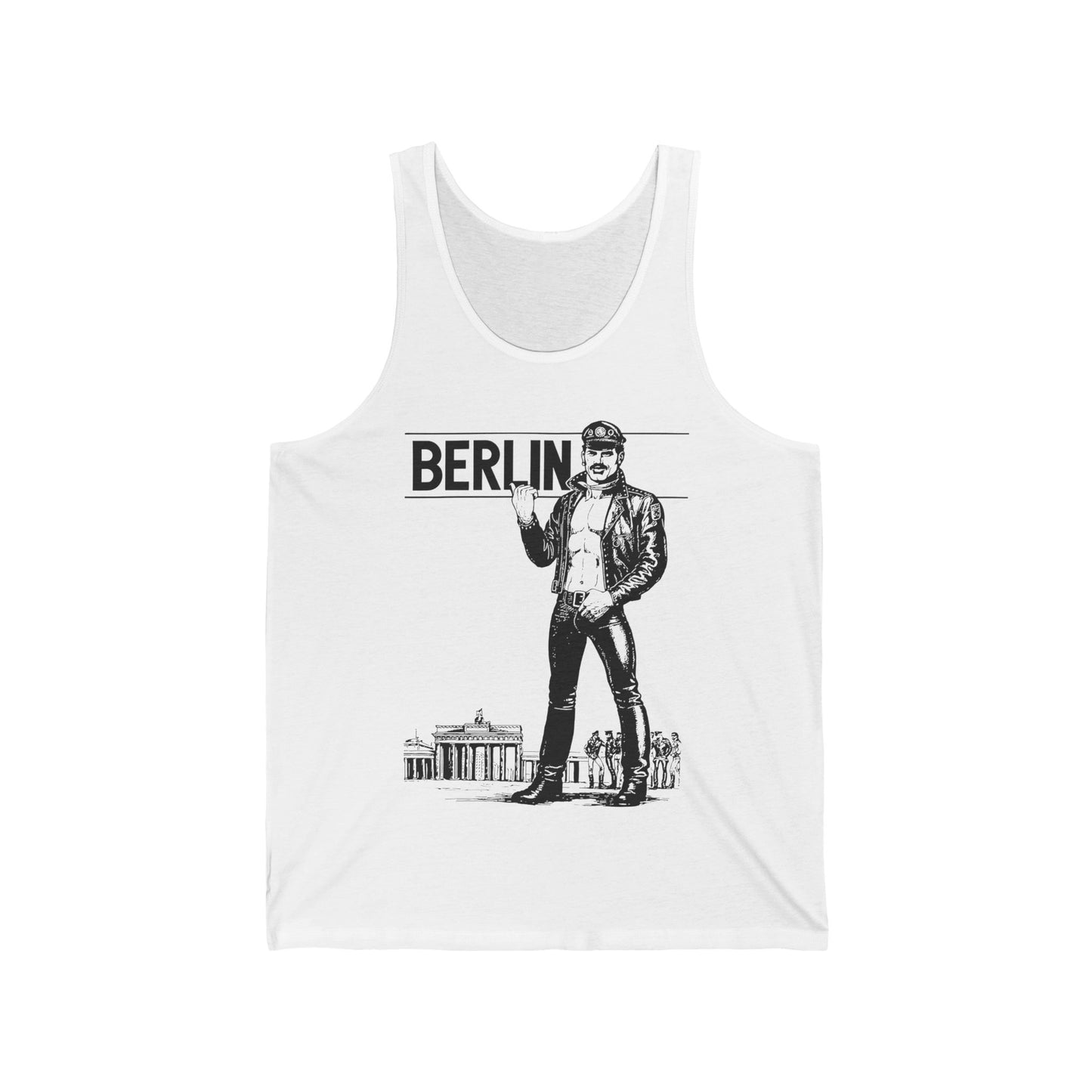 BERLIN Leather Rebel Tank Top: Black on White — Queer History & Iconic Freedom Statement