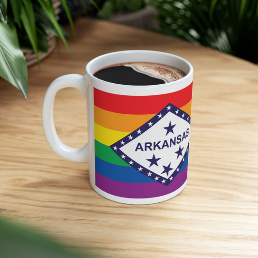 Arkansas Rainbow Pride Flag "UNITED" Ceramic Mug