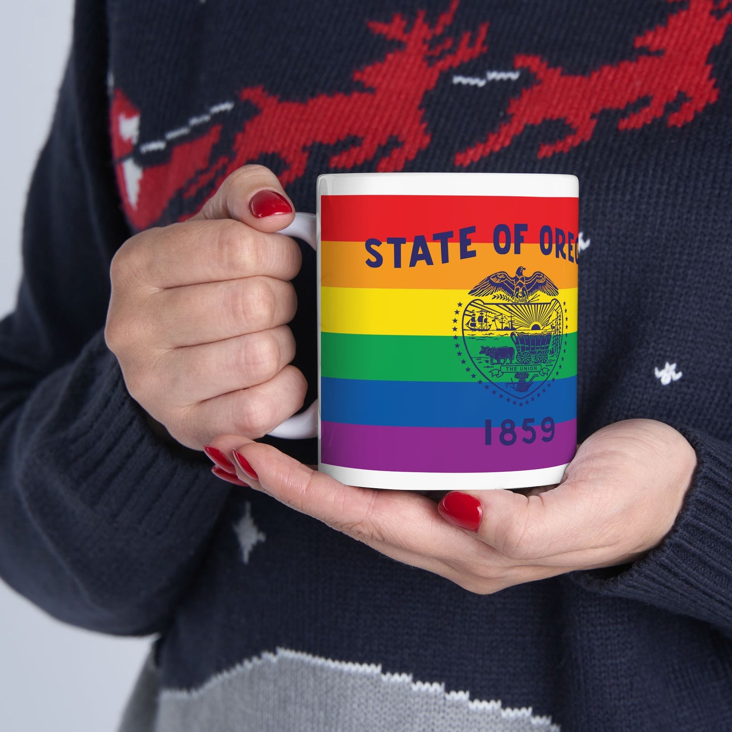 Oregon Rainbow Pride Flag "UNITED" Ceramic Mug