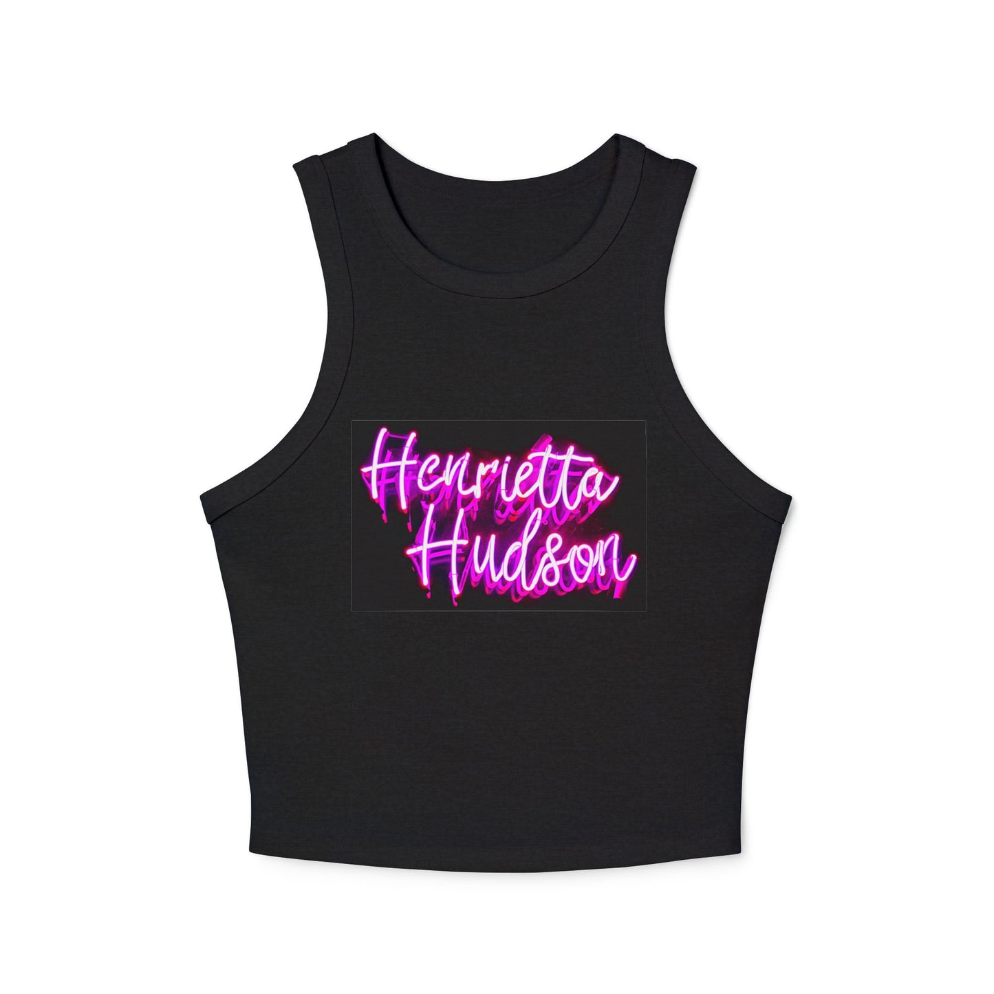 Henrietta Hudson Neon Sign Micro Rib Racer Tank Top - Black and Pink