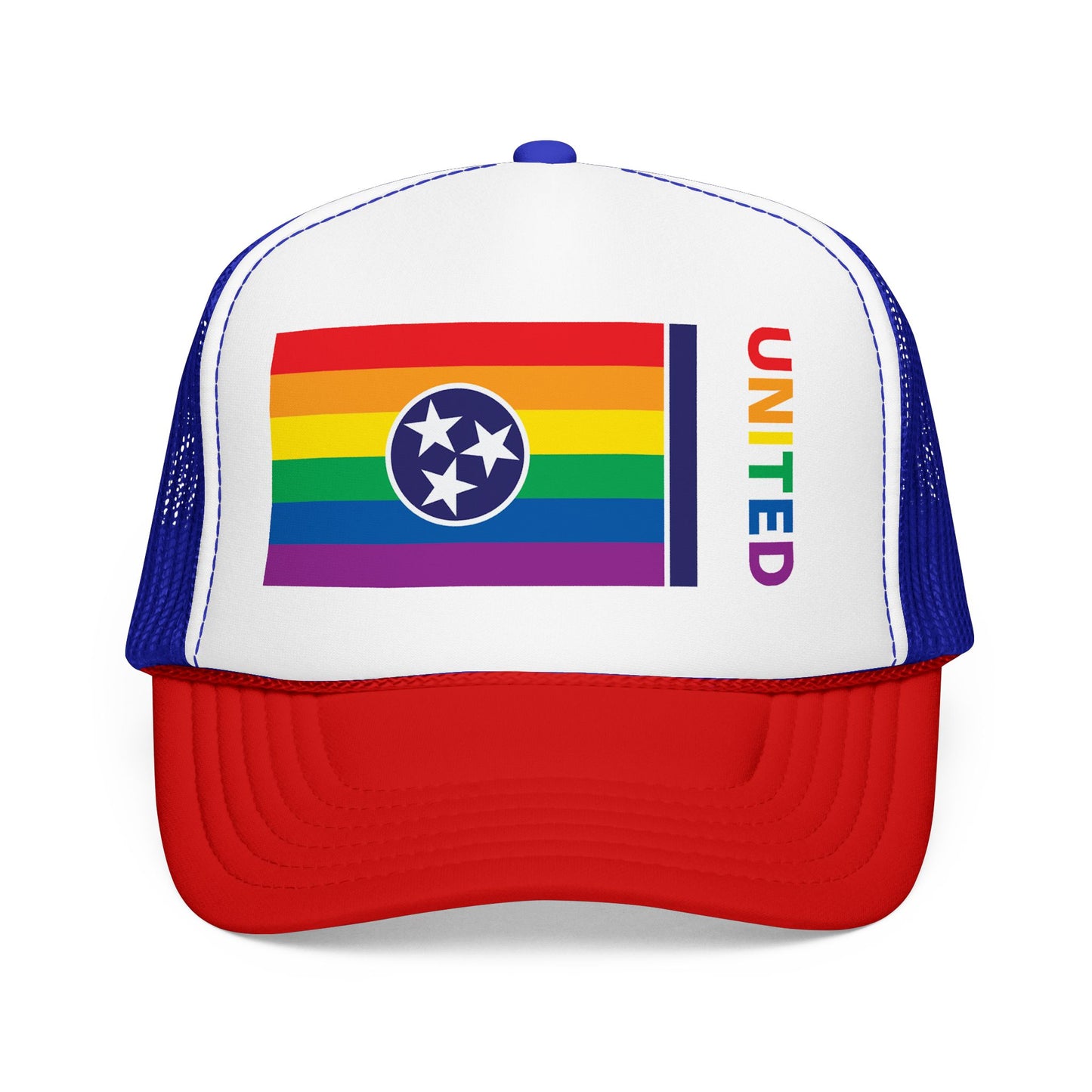 Tennessee Rainbow Pride Flag "UNITED" Printed Foam Trucker Hat, Several Color Options