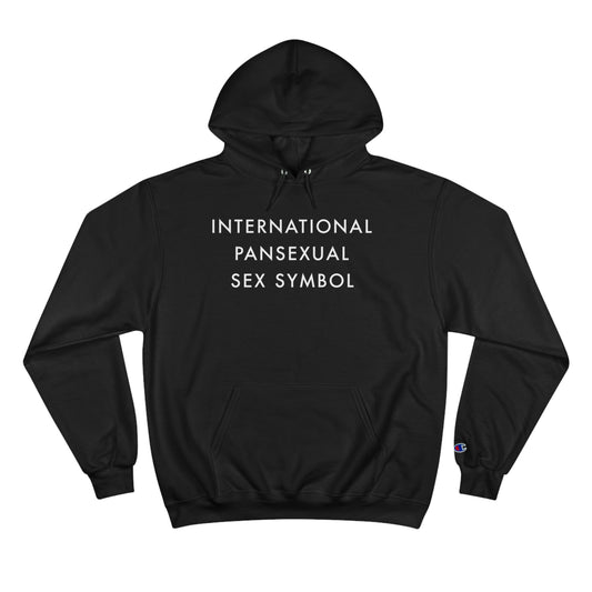 International Pansexual Sex Symbol Champion Hoodie - Black and Charcoal Heather with White Deco