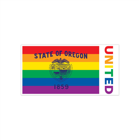 Oregon Rainbow Pride Flag "UNITED" Bumper Sticker