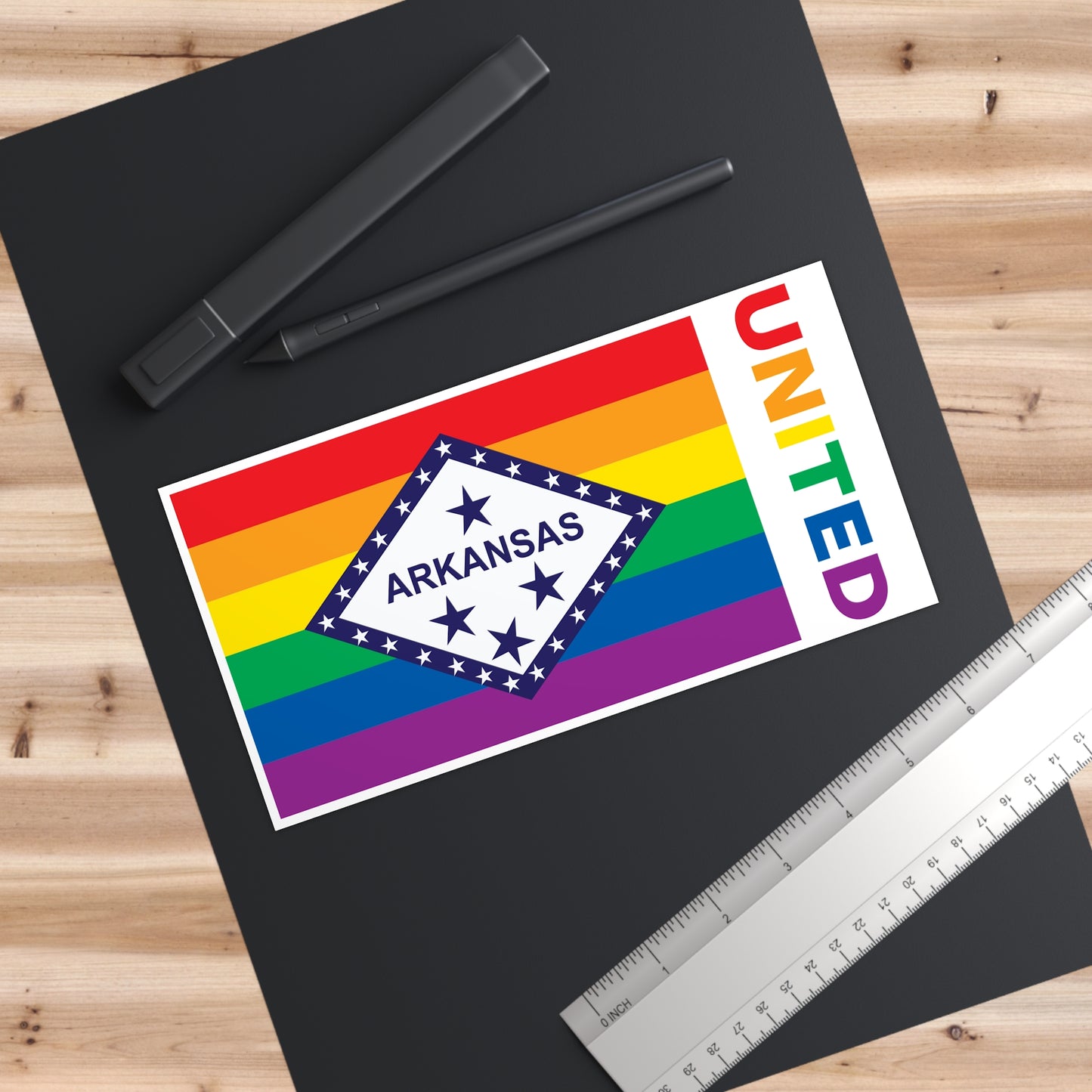 Arkansas Rainbow Pride Flag "UNITED" Bumper Sticker