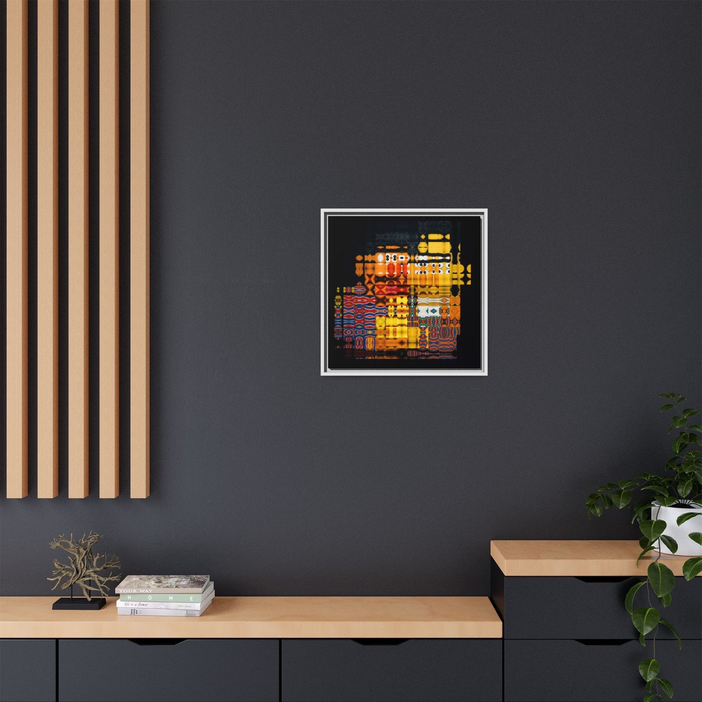 Iconic Domestic Partners in Plain Sight: Bert, Ernie, and Rubber Ducky Abstract Portrait Collage Art — Matte Canvas, Framed (Multi-color options)