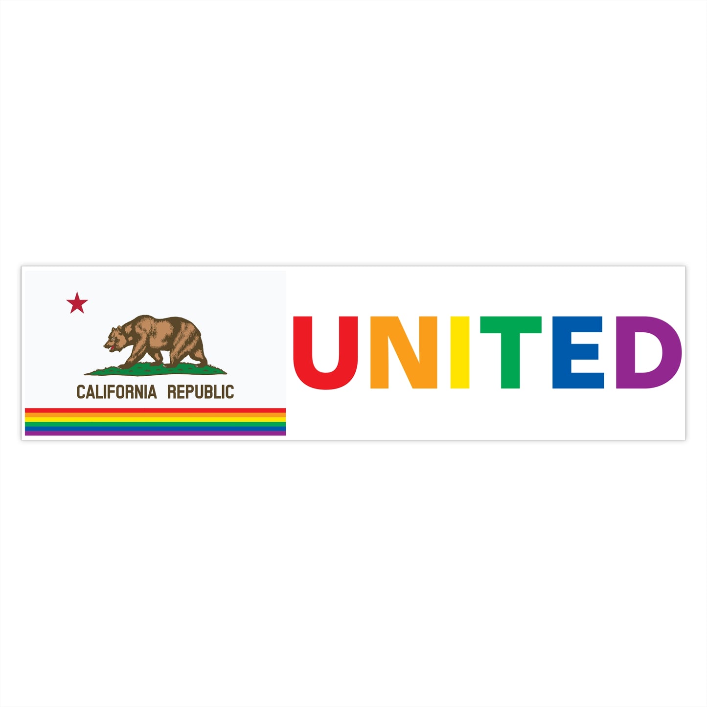 California Rainbow Pride Flag "UNITED" Bumper Sticker