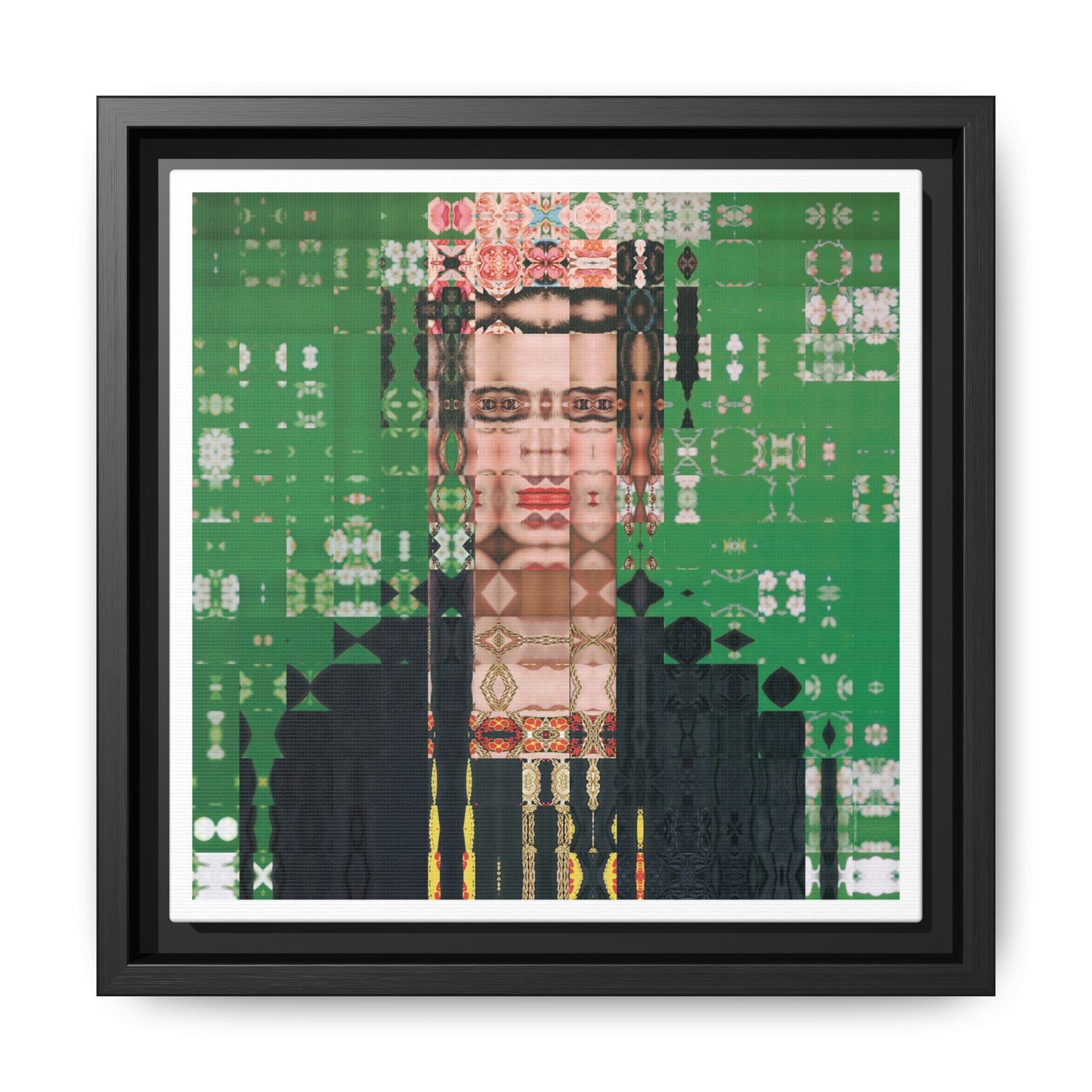 Iconic Feminist Artist Frida Kahlo 1, Abstract Portrait Collage Art — Matte Canvas, Framed (Multi-color options)