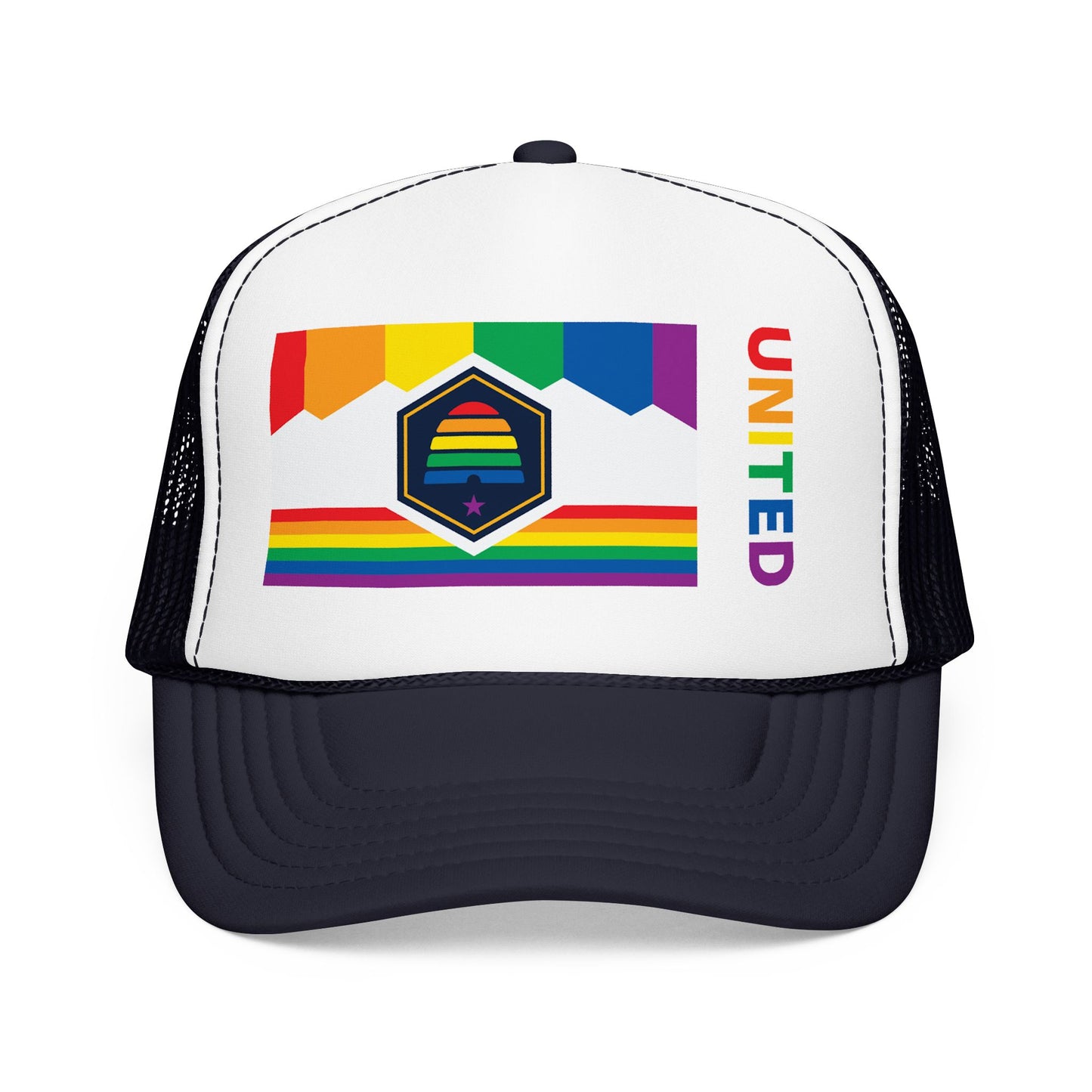 Utah Rainbow Pride Flag "UNITED" Printed Foam Trucker Hat, Several Color Options