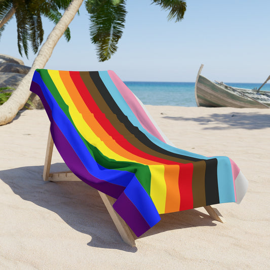 Progress Pride Flag Beach Towel - horizontal stripe deco