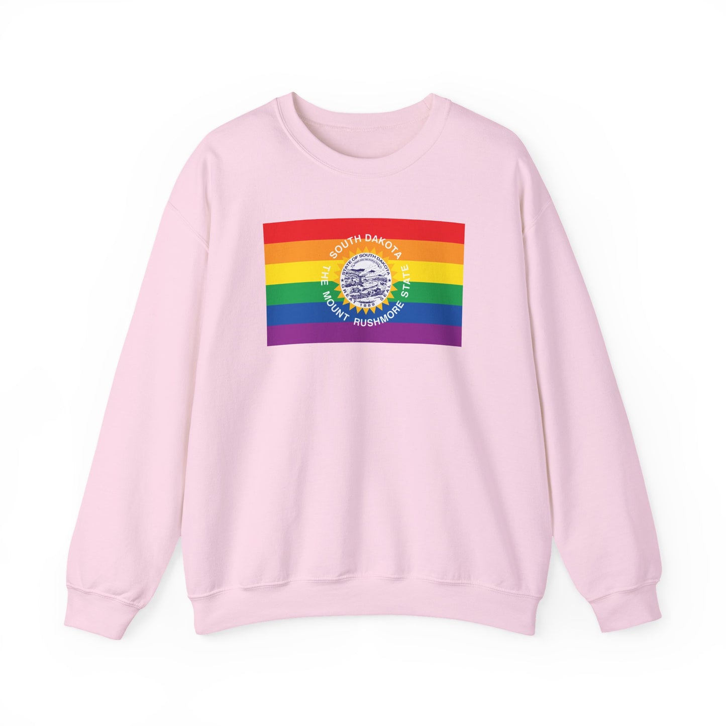 South Dakota Rainbow Pride Flag Unisex Crewneck Sweatshirt—White, Black or Light Pink