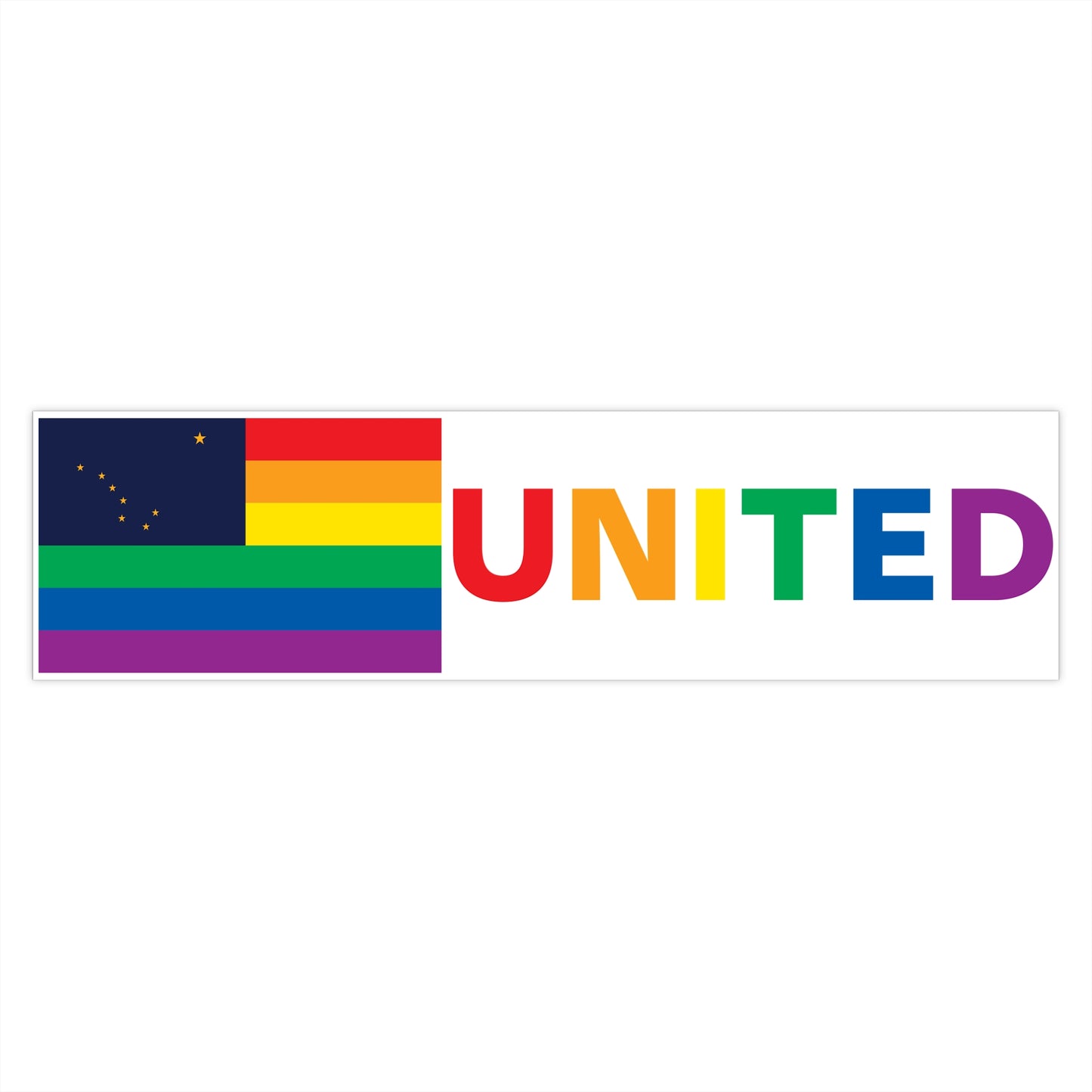 Alaska Rainbow Pride Flag "UNITED" Bumper Sticker
