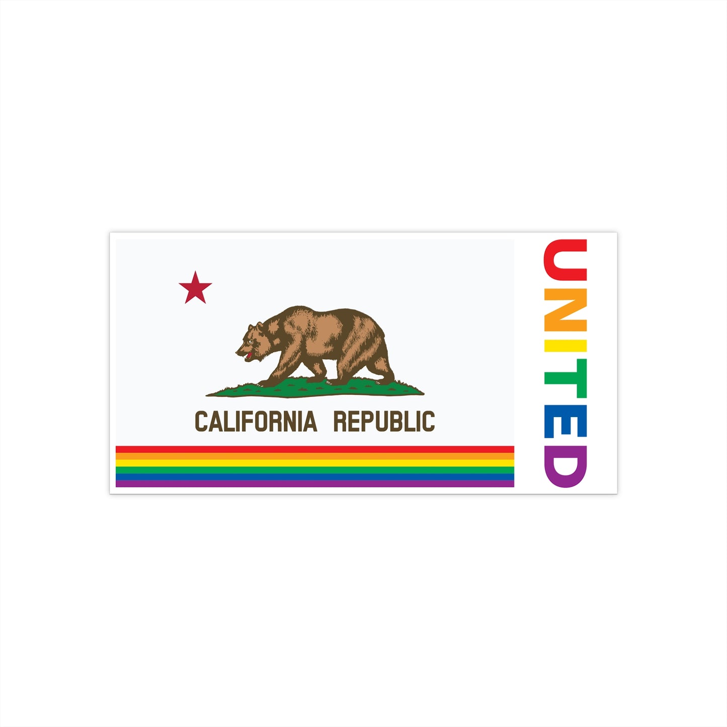 California Rainbow Pride Flag "UNITED" Bumper Sticker