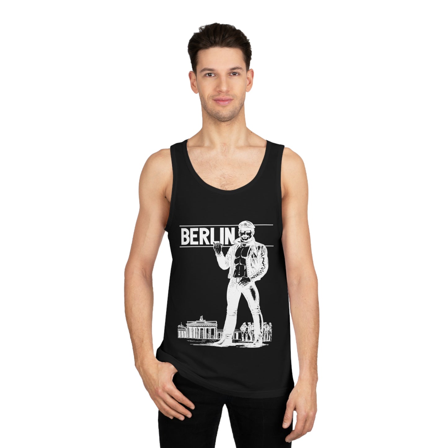 Berlin Tank Top, Black with White Deco