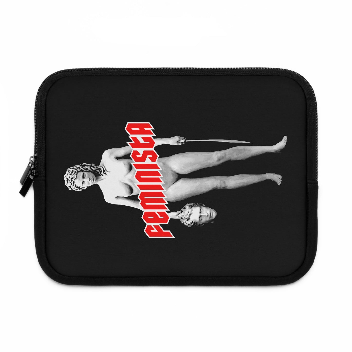 FEMINISTA Medusa Laptop Sleeve - Bold Black, White and Red Deco on Black