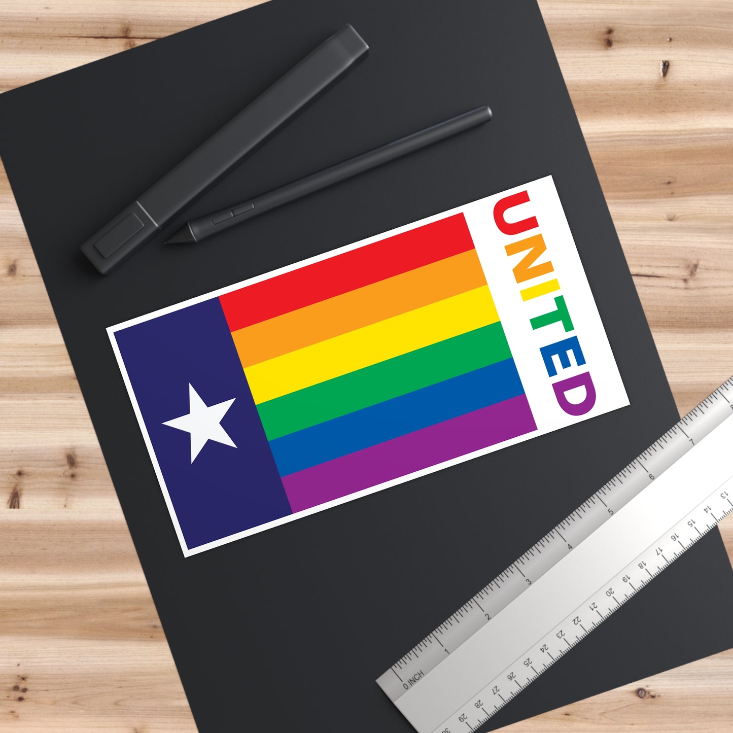 Texas Rainbow Pride Flag "UNITED" Bumper Sticker