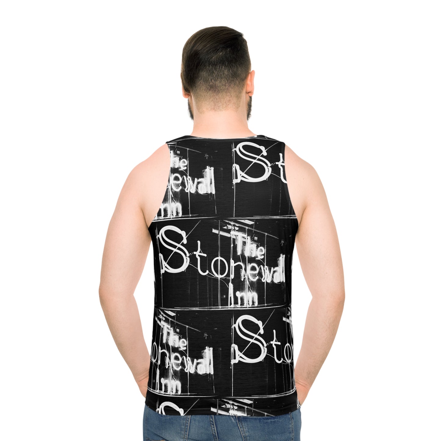 The Stonewall Inn Tank Top, Black with White Deco Pattern