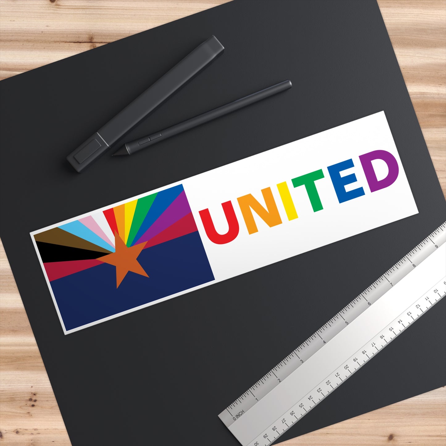 Arizona Rainbow Pride Flag "UNITED" Bumper Sticker