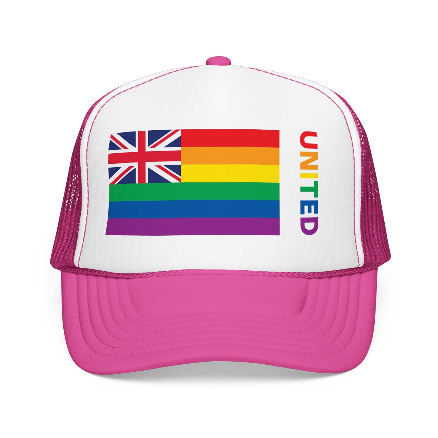 Hawai'i Rainbow Pride Flag "UNITED" Printed Foam Trucker Hat, Several Color Options