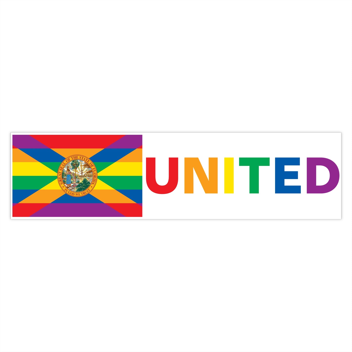 Florida Rainbow Pride Flag "UNITED" Bumper Sticker