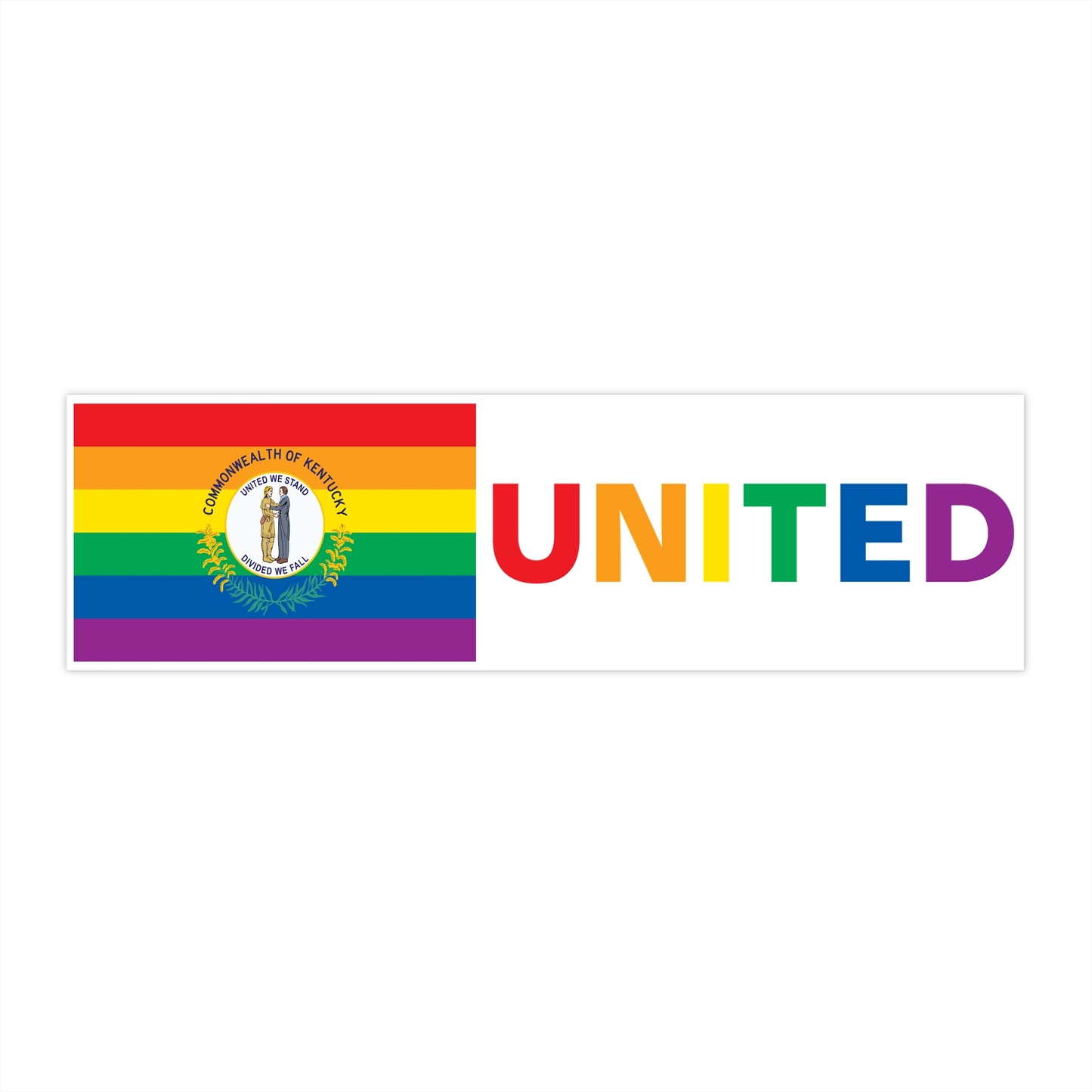 Kentucky Rainbow Pride Flag "UNITED" Bumper Sticker