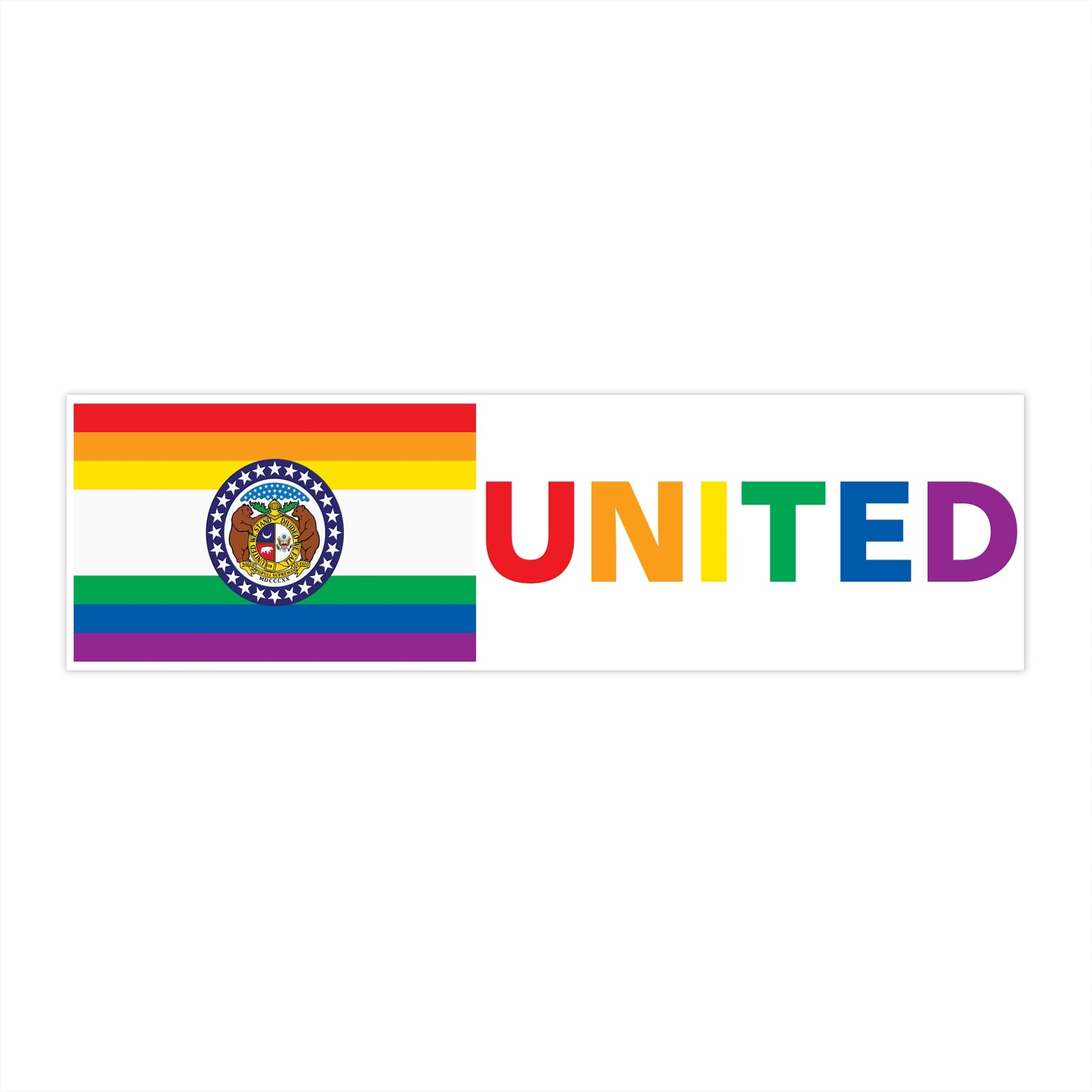 Missouri Rainbow Pride Flag "UNITED" Bumper Sticker