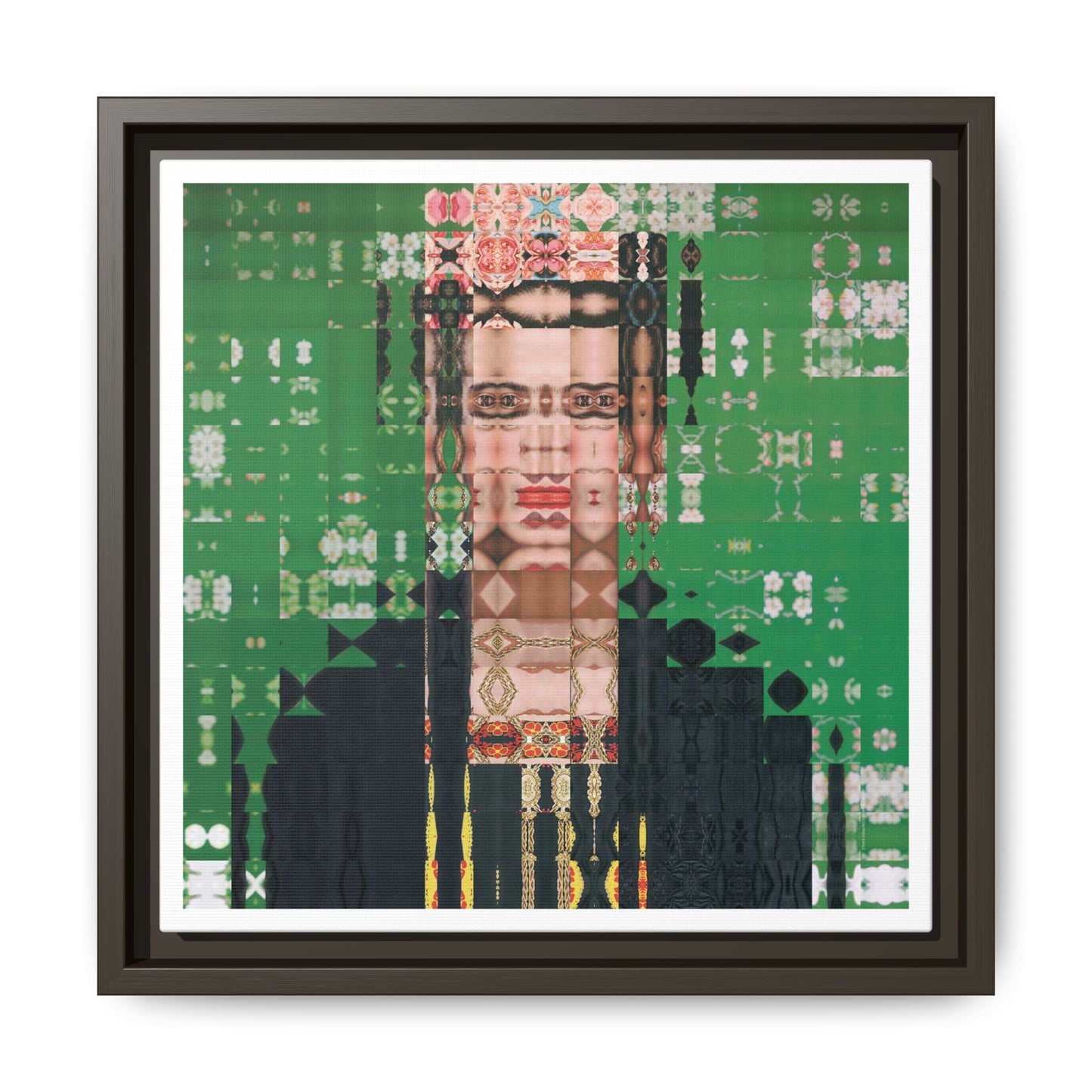 Iconic Feminist Artist Frida Kahlo 1, Abstract Portrait Collage Art — Matte Canvas, Framed (Multi-color options)