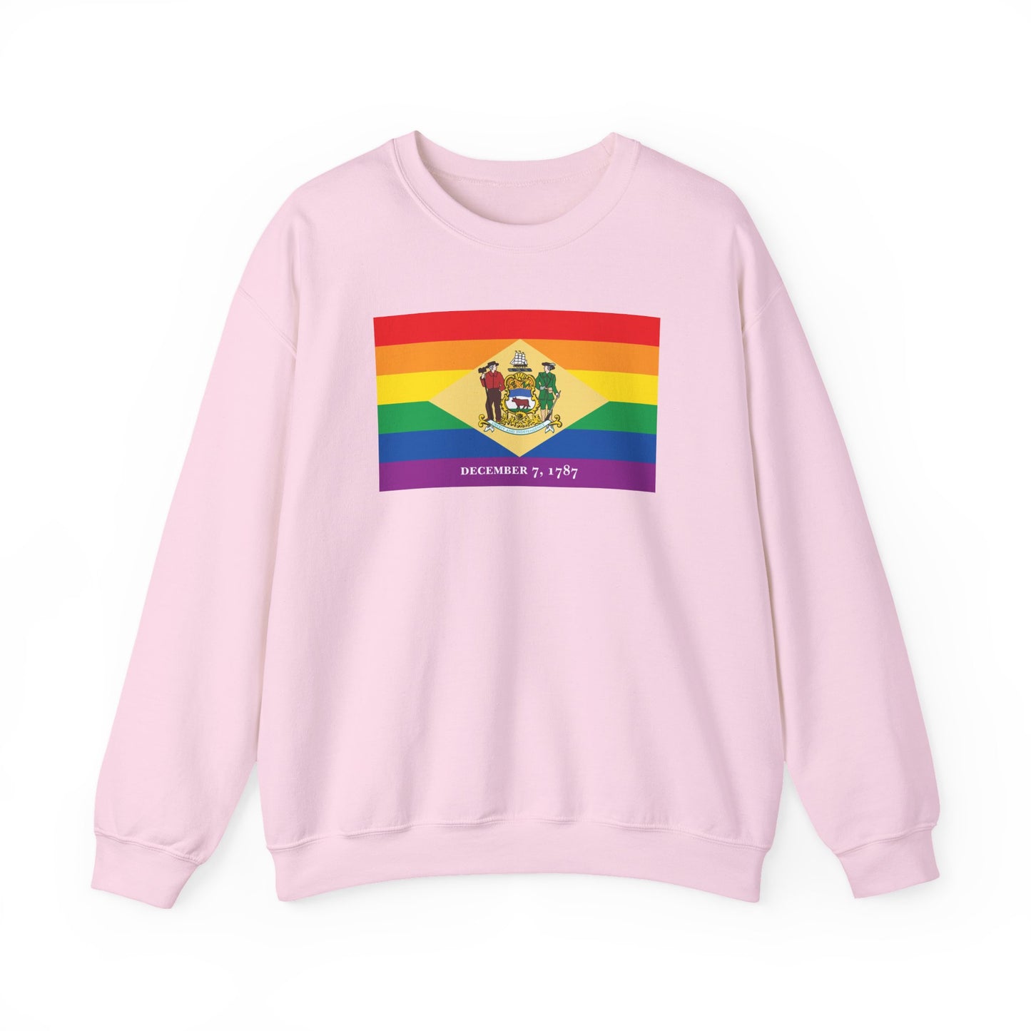 Delaware Rainbow Pride Flag Unisex Crewneck Sweatshirt—White, Black or Light Pink