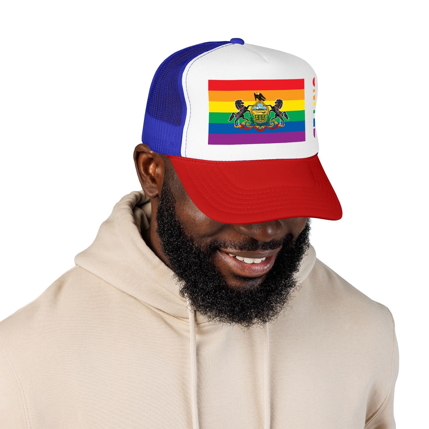 Pennsylvania Rainbow Pride Flag "UNITED" Printed Foam Trucker Hat, Several Color Options