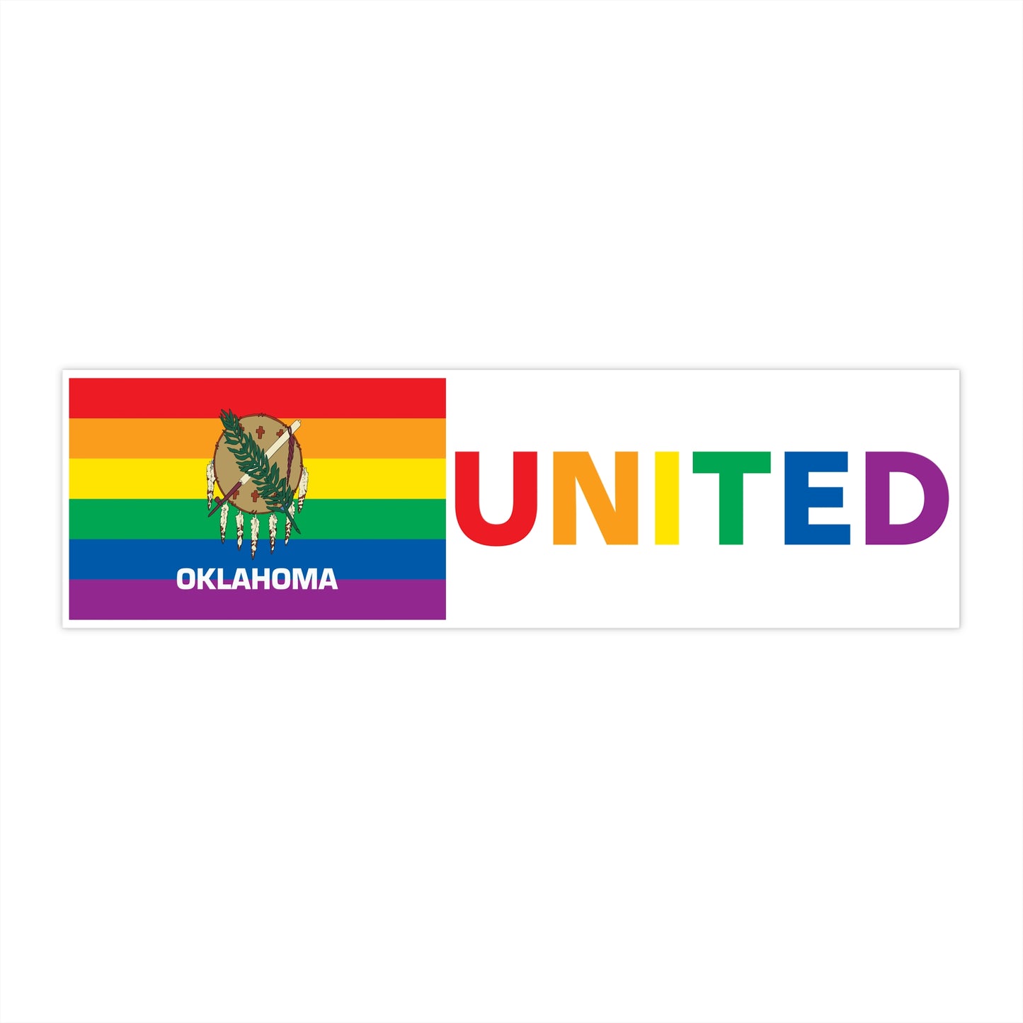 Oklahoma Rainbow Pride Flag "UNITED" Bumper Sticker