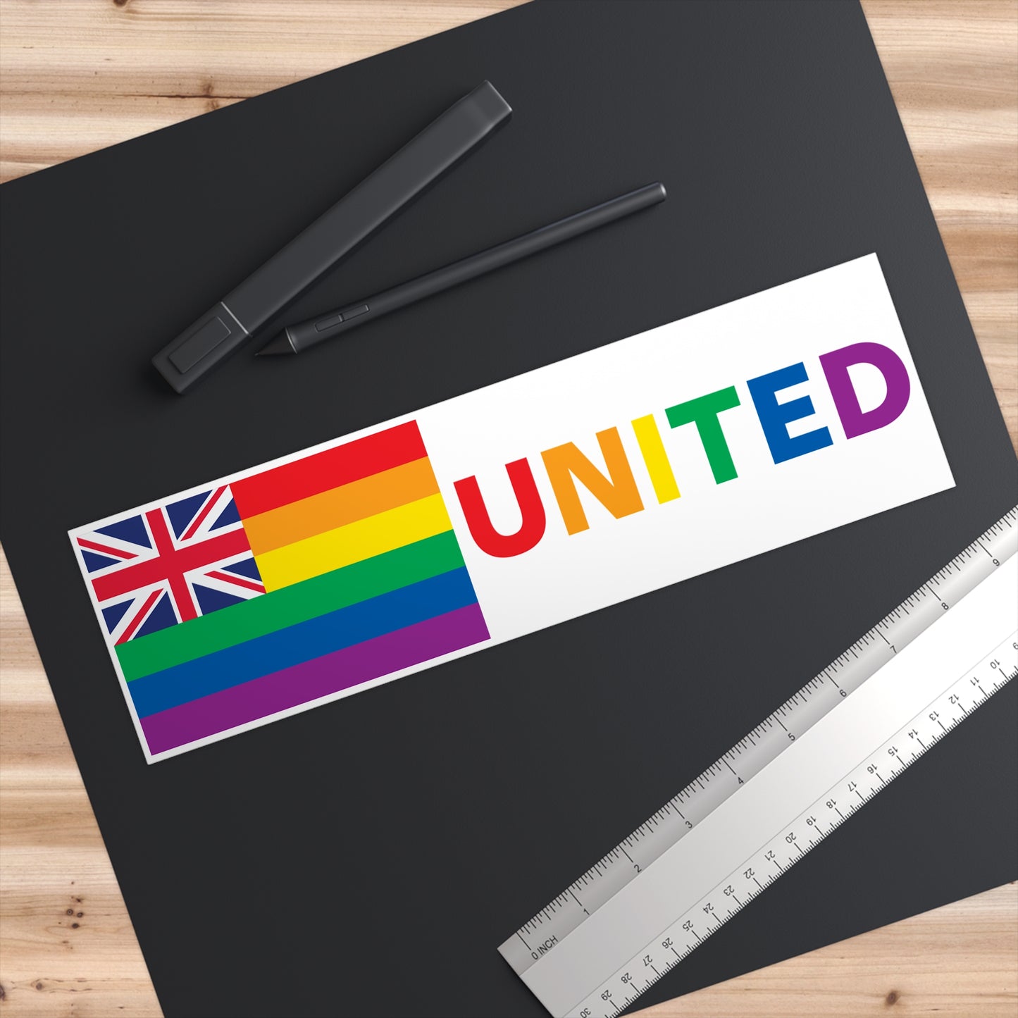 Hawai'i Rainbow Pride Flag "UNITED" Bumper Sticker