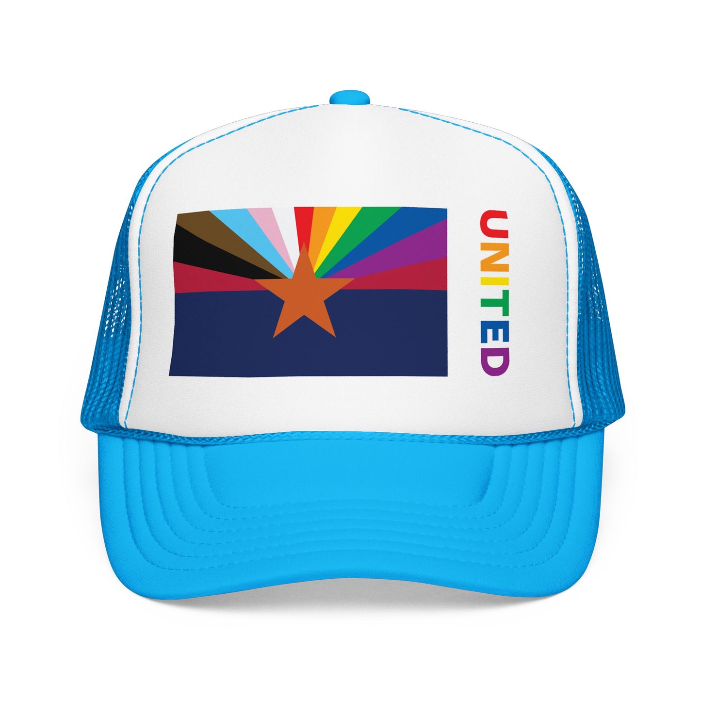 Arizona Rainbow Pride Flag "UNITED" Printed Foam Trucker Hat, Several Color Options