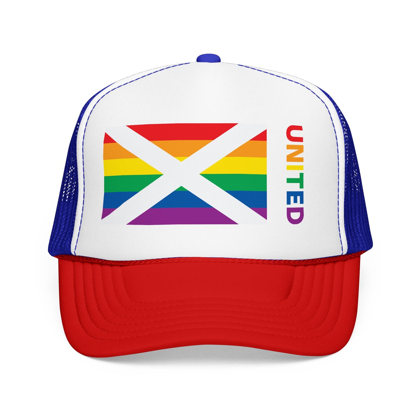 Alabama Rainbow Pride Flag "UNITED" Printed Foam Trucker Hat, Several Color Options