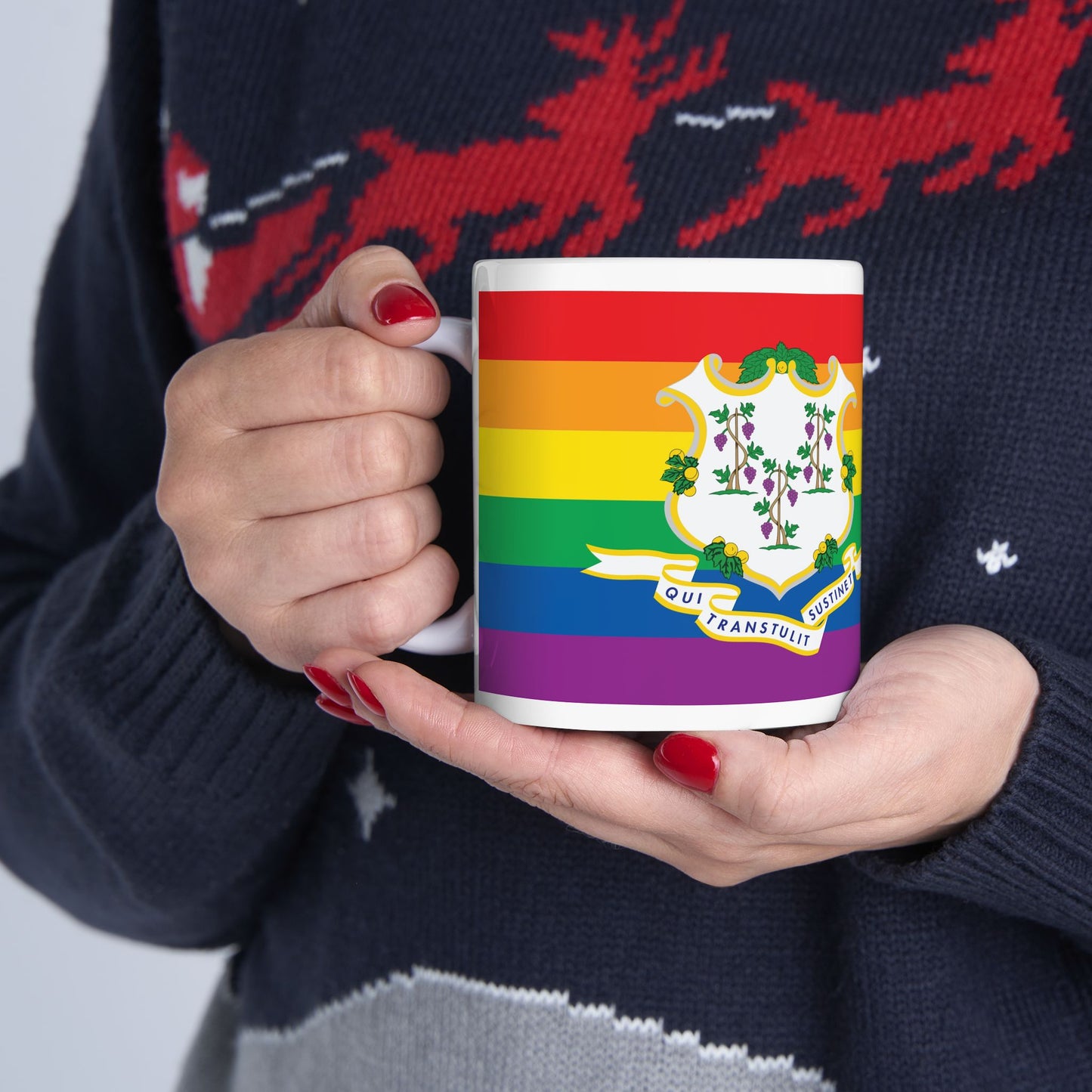 Connecticut Rainbow Pride Flag "UNITED" Ceramic Mug