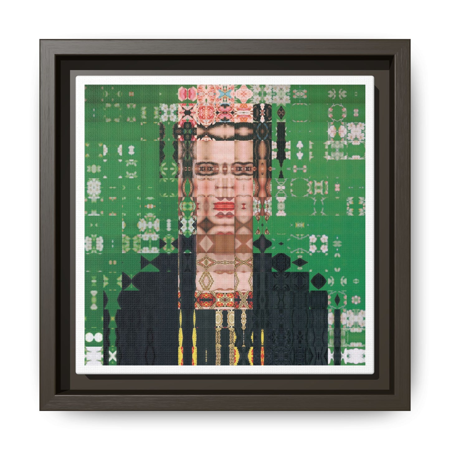 Iconic Feminist Artist Frida Kahlo 1, Abstract Portrait Collage Art — Matte Canvas, Framed (Multi-color options)