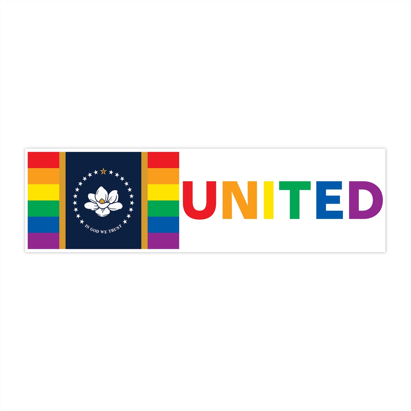 Mississippi Rainbow Pride Flag "UNITED" Bumper Sticker