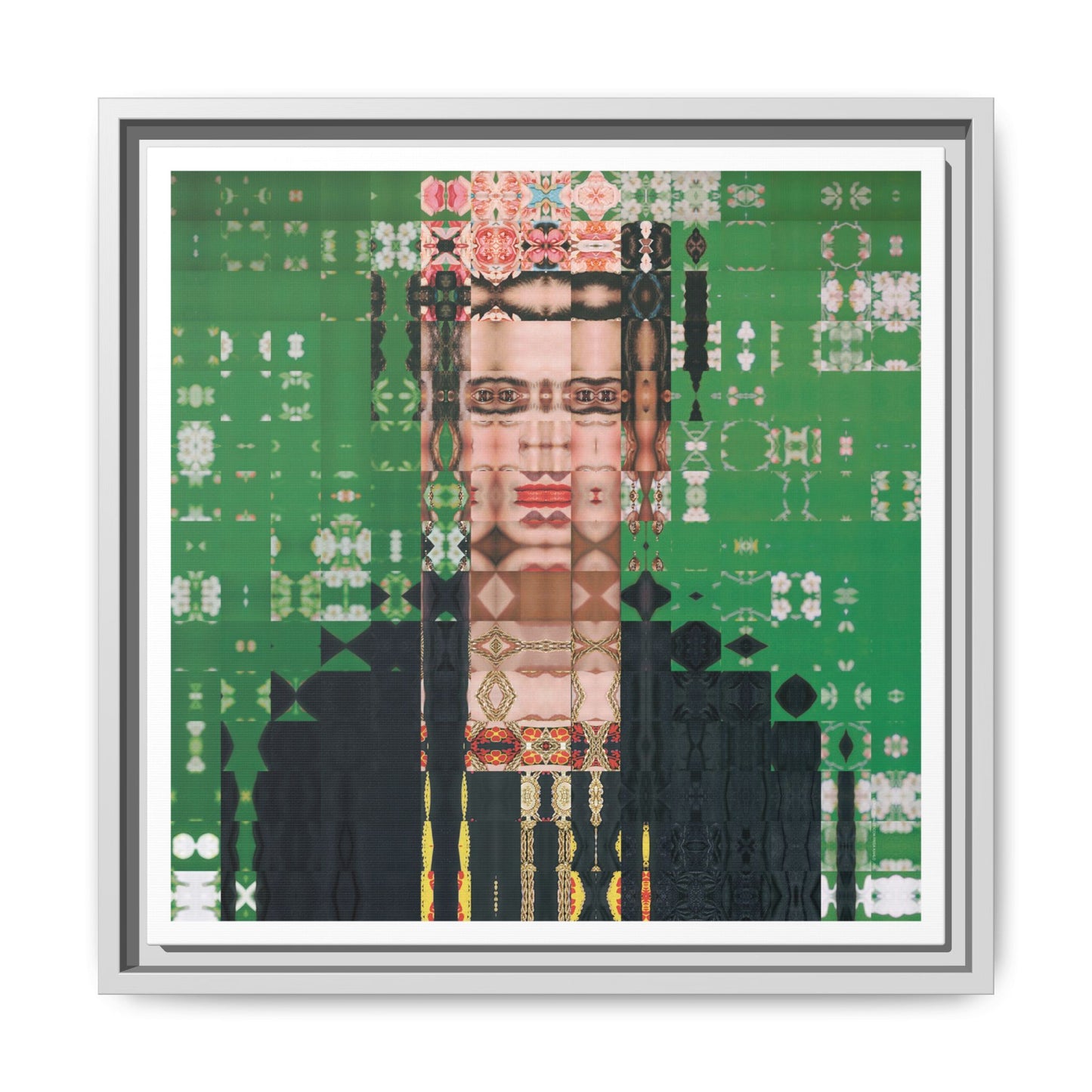 Iconic Feminist Artist Frida Kahlo 1, Abstract Portrait Collage Art — Matte Canvas, Framed (Multi-color options)