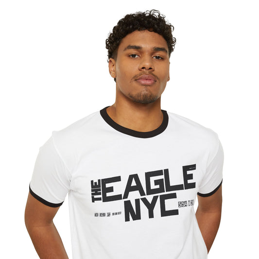 The Eagle NYC 554 W 28 Ringer Tee, White with Black Deco