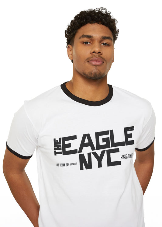 Eagle 554 W 28 Ringer Tee, White with Black Deco