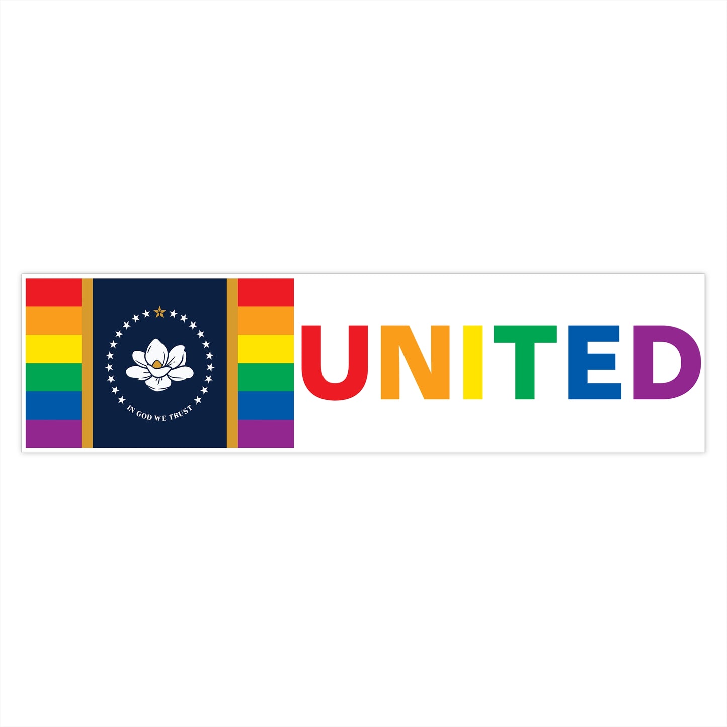 Mississippi Rainbow Pride Flag "UNITED" Bumper Sticker