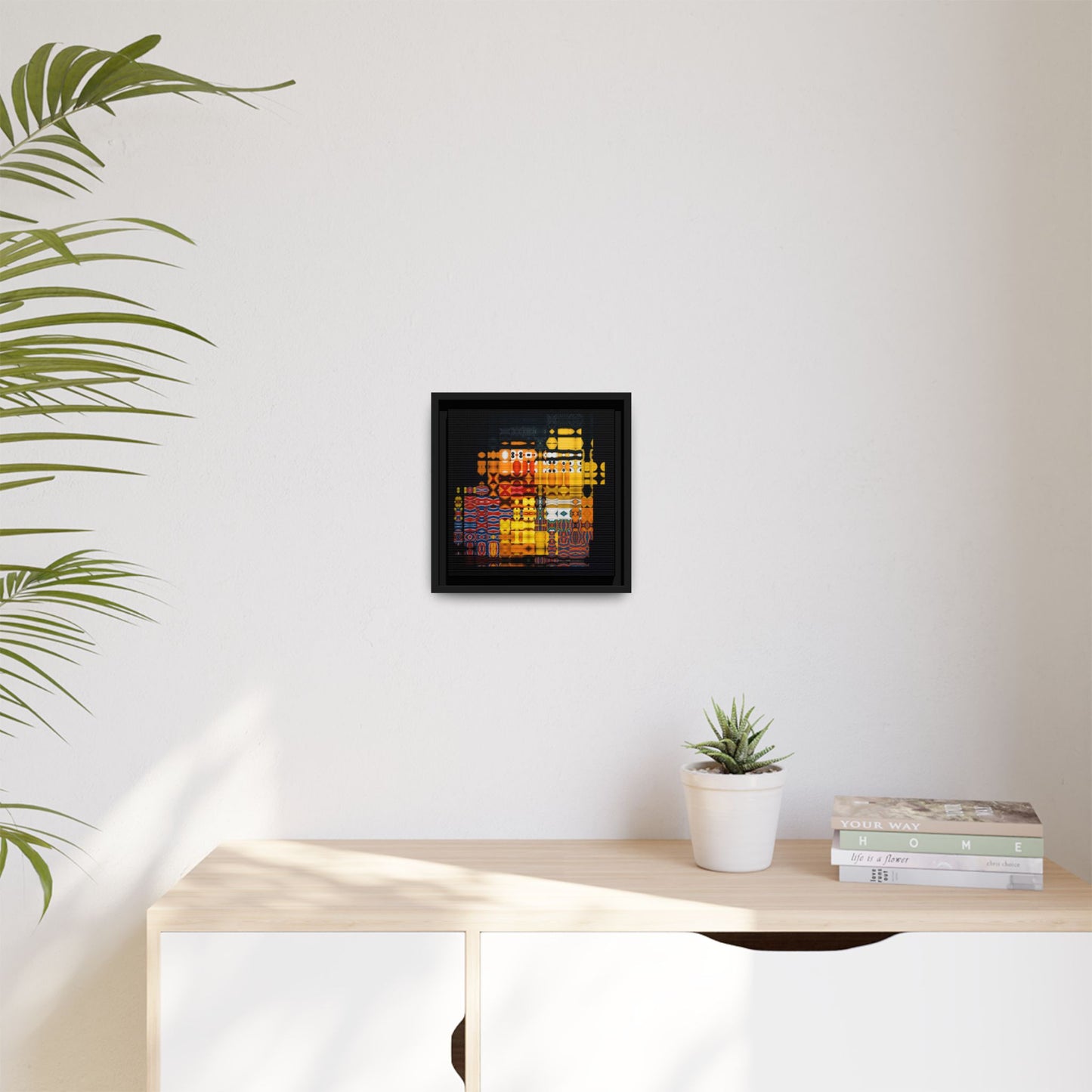 Iconic Domestic Partners in Plain Sight: Bert, Ernie, and Rubber Ducky Abstract Portrait Collage Art — Matte Canvas, Framed (Multi-color options)
