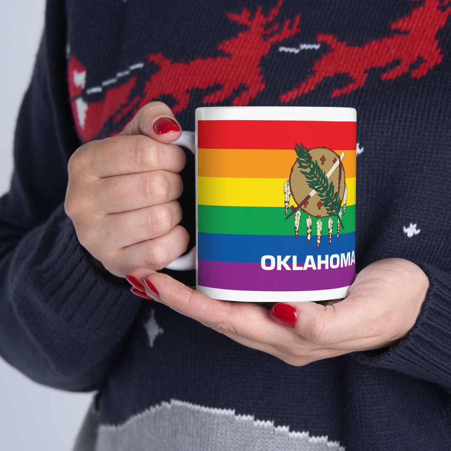 Oklahoma Rainbow Pride Flag "UNITED" Ceramic Mug