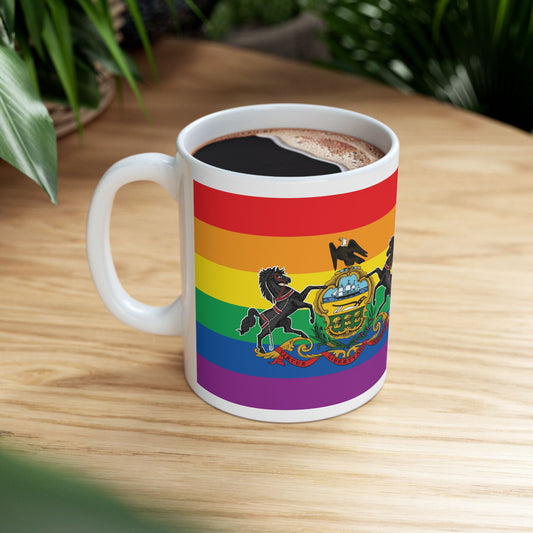 Pennsylvania Rainbow Pride Flag "UNITED" Ceramic Mug