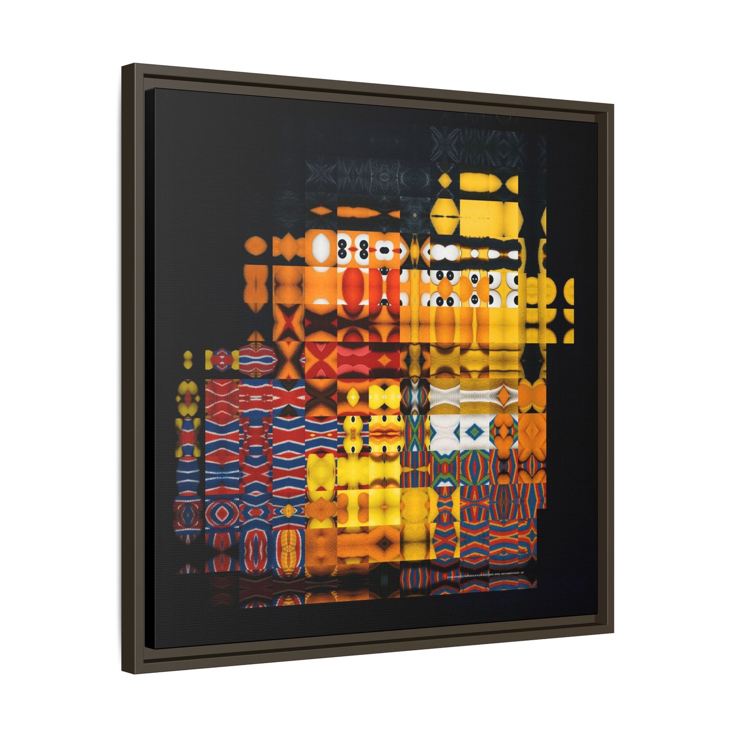 Iconic Domestic Partners in Plain Sight: Bert, Ernie, and Rubber Ducky Abstract Portrait Collage Art — Matte Canvas, Framed (Multi-color options)