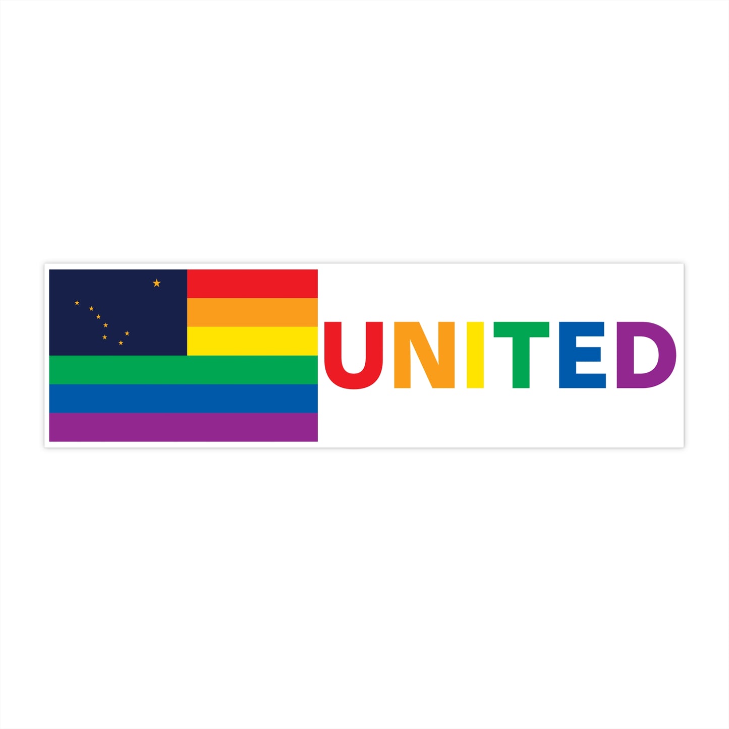 Alaska Rainbow Pride Flag "UNITED" Bumper Sticker