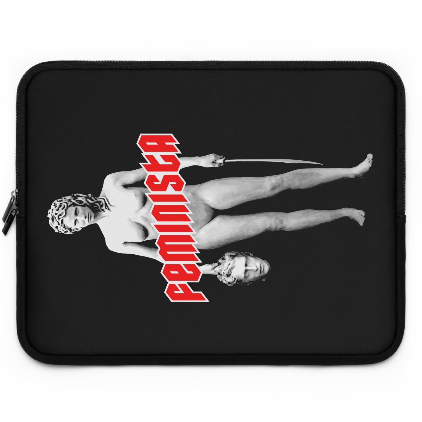 FEMINISTA Medusa Laptop Sleeve - Bold Black, White and Red Deco on Black